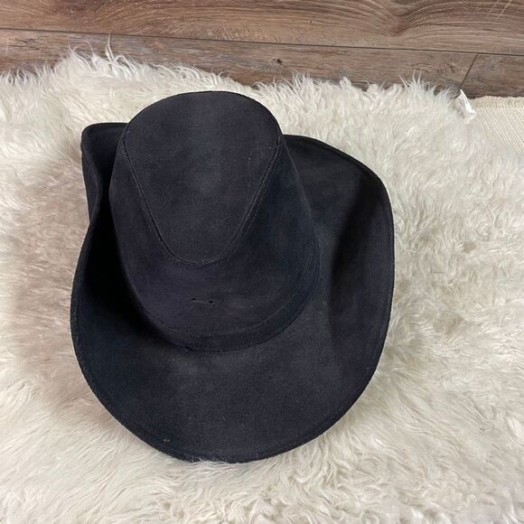 Henschel Black Suede Leather Outback Hat – Made in USA Size Medium Vintage - Picture 3 of 7